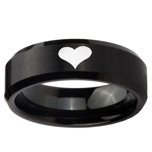 10mm Heart Beveled Edge Brush Black Tungsten Ring