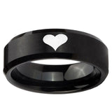 5, 8mm Heart Beveled Edge Brush Black Tungsten Ring