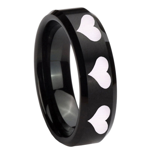 10mm-Multiple-Heart-Beveled-Edges-Brush-Black-Tungsten-Mens-Ring-Personalized