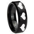 10mm Multiple Heart Beveled Edges Brush Black Tungsten Mens Ring Personalized