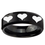 5, 8mm Multiple Heart Beveled Edge Brush Black Tungsten Ring