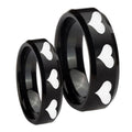 Multiple Heart Beveled Edges Brush Black Tungsten Bridal Set Ring