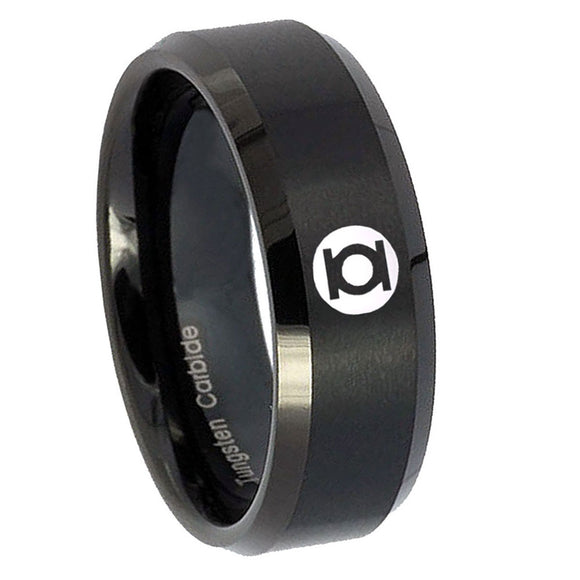 8mm Green Lantern Beveled Edge Brushed Black Male Wedding Band
