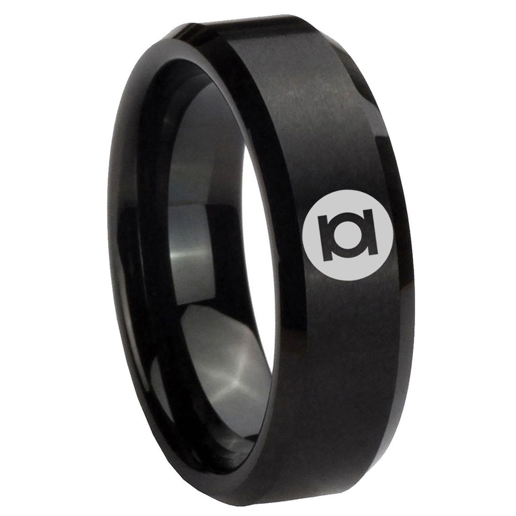 8MM Green Lantern Beveled Brushed Black Tungsten Male Wedding Band