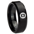 8MM Green Lantern Beveled Brushed Black Tungsten Male Wedding Band