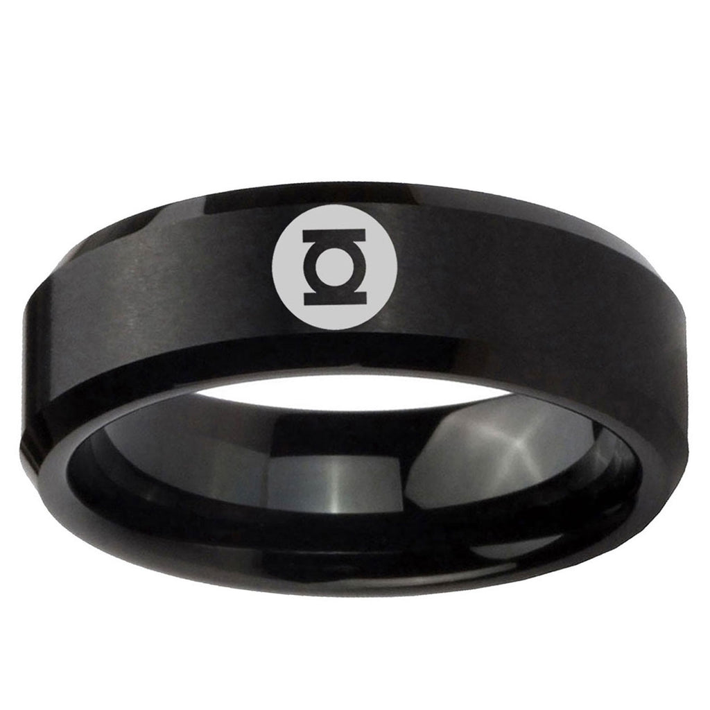 5MM Green Lantern Beveled Brushed Black Tungsten Male Wedding Band