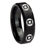 8mm Multiple Green Lantern Beveled Edge Brushed Black Durable Wedding Bands For Her
