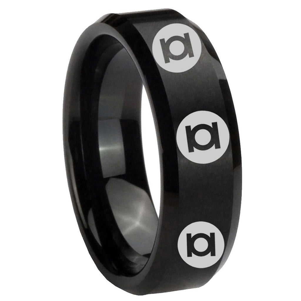 8MM Multiple Green Lantern Beveled Brushed Black Tungsten Ring For Man