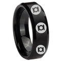 8MM Multiple Green Lantern Beveled Brushed Black Tungsten Ring For Man