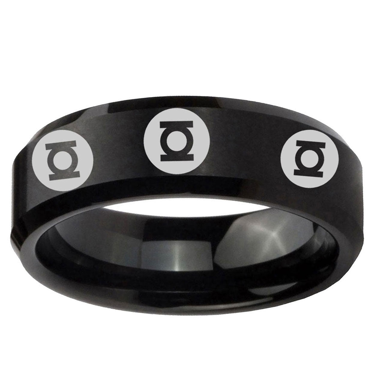 5MM Multiple Green Lantern Beveled Brushed Black Tungsten Ring For Man