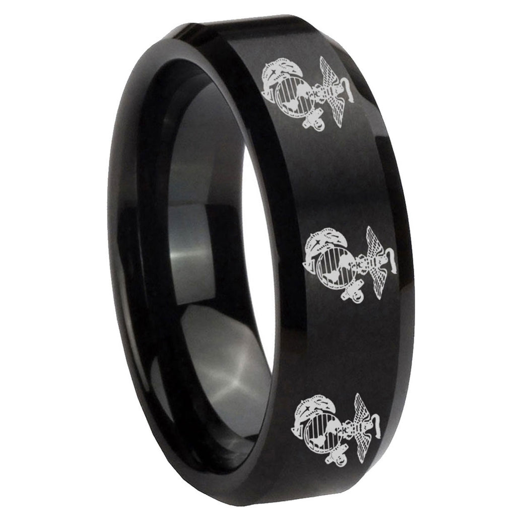 10mm Multiple Marine Beveled Edges Brush Black Tungsten Men's Engagement Band