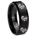8MM Multiple Marine Bevel Beveled Brushed Black Tungsten Band