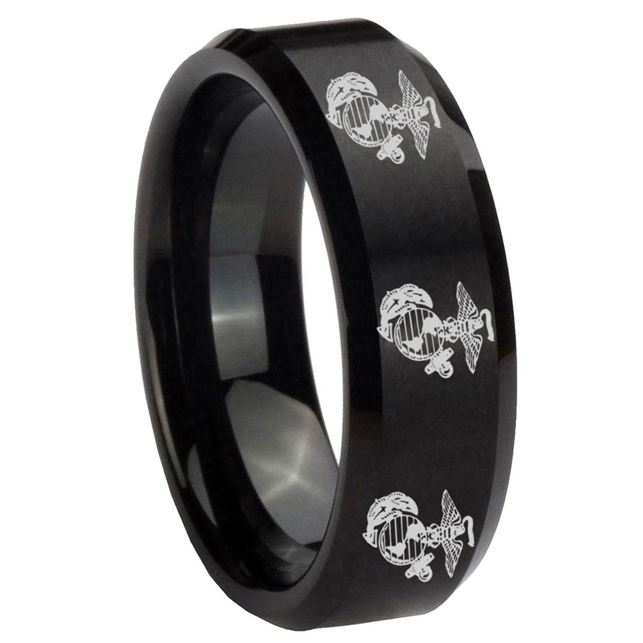 8MM Multiple Marine Bevel Beveled Brushed Black Tungsten Band