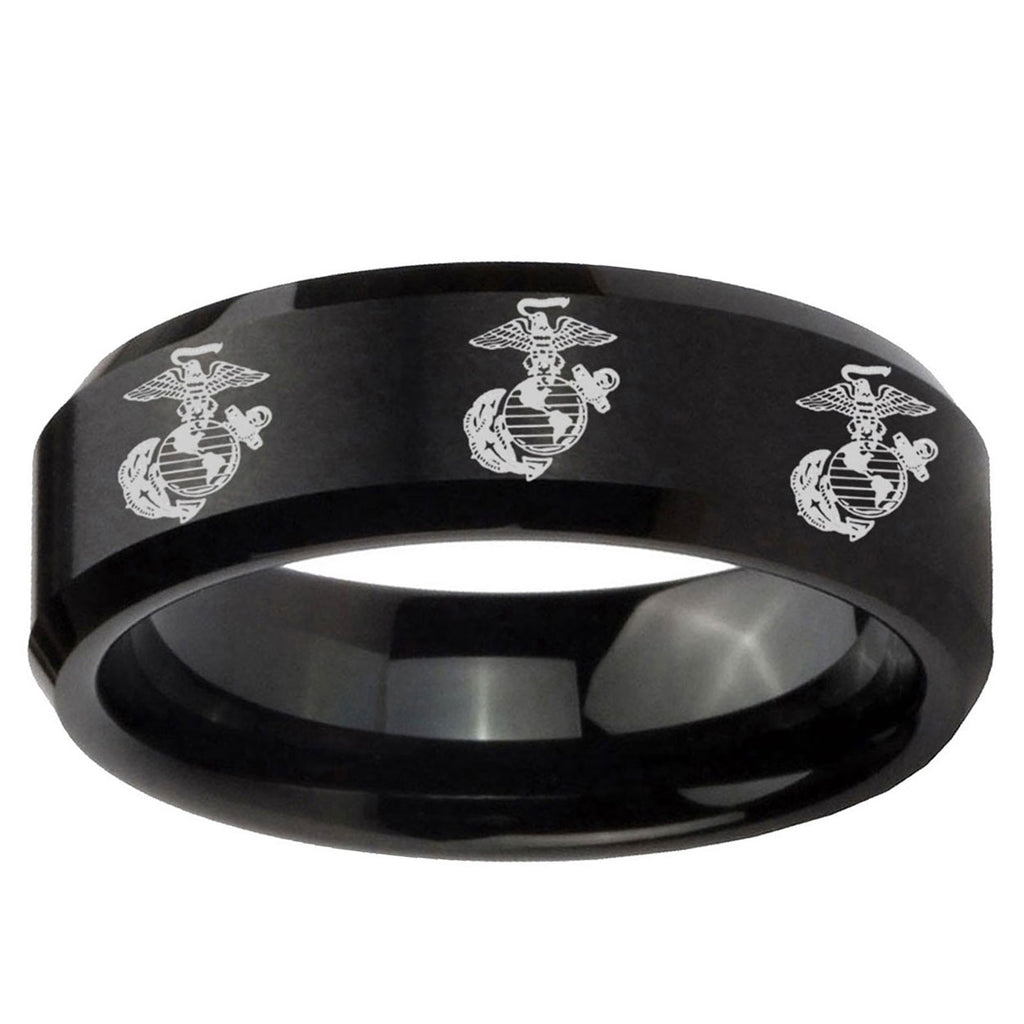5MM Multiple Marine Bevel Beveled Brushed Black Tungsten Band
