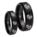 Multiple Marine Beveled Edges Brush Black Tungsten Mens Set Ring