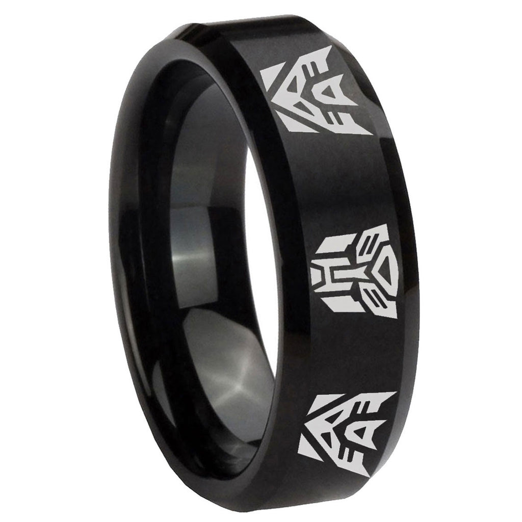 10mm Transformers Autobot Decepticon Beveled Brush Black Tungsten Personalized Ring