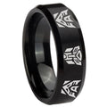 10mm Transformers Autobot Decepticon Beveled Brush Black Tungsten Personalized Ring