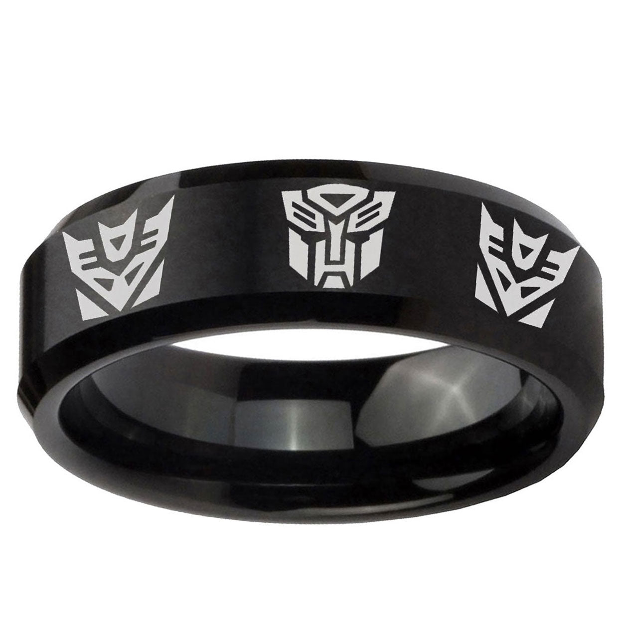 5MM Transformers Autobot Decepticon Beveled Brushed Black Tungsten Ring