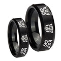 Transformers Autobot Decepticon Beveled Brush Black Tungsten His Hers Set Rings