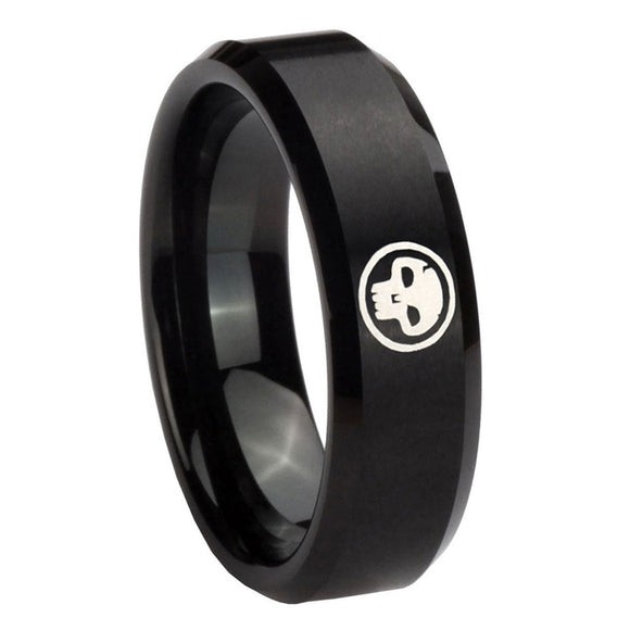 8mm-Skull-Beveled-Edges-Brush-Black-Tungsten-Carbide-Men's-Engagement-Band