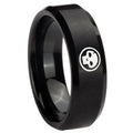 8MM Skull Beveled Brushed Black Tungsten Man Wedding Band