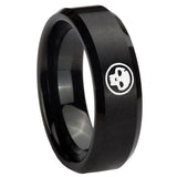 8mm Skull Beveled Edges Brush Black Tungsten Carbide Men's Engagement Band