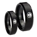 Skull Beveled Edges Brush Black Tungsten Bridal Set Ring