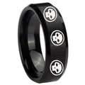 8MM Multiple Skull Beveled Brushed Black Tungsten Ring Men