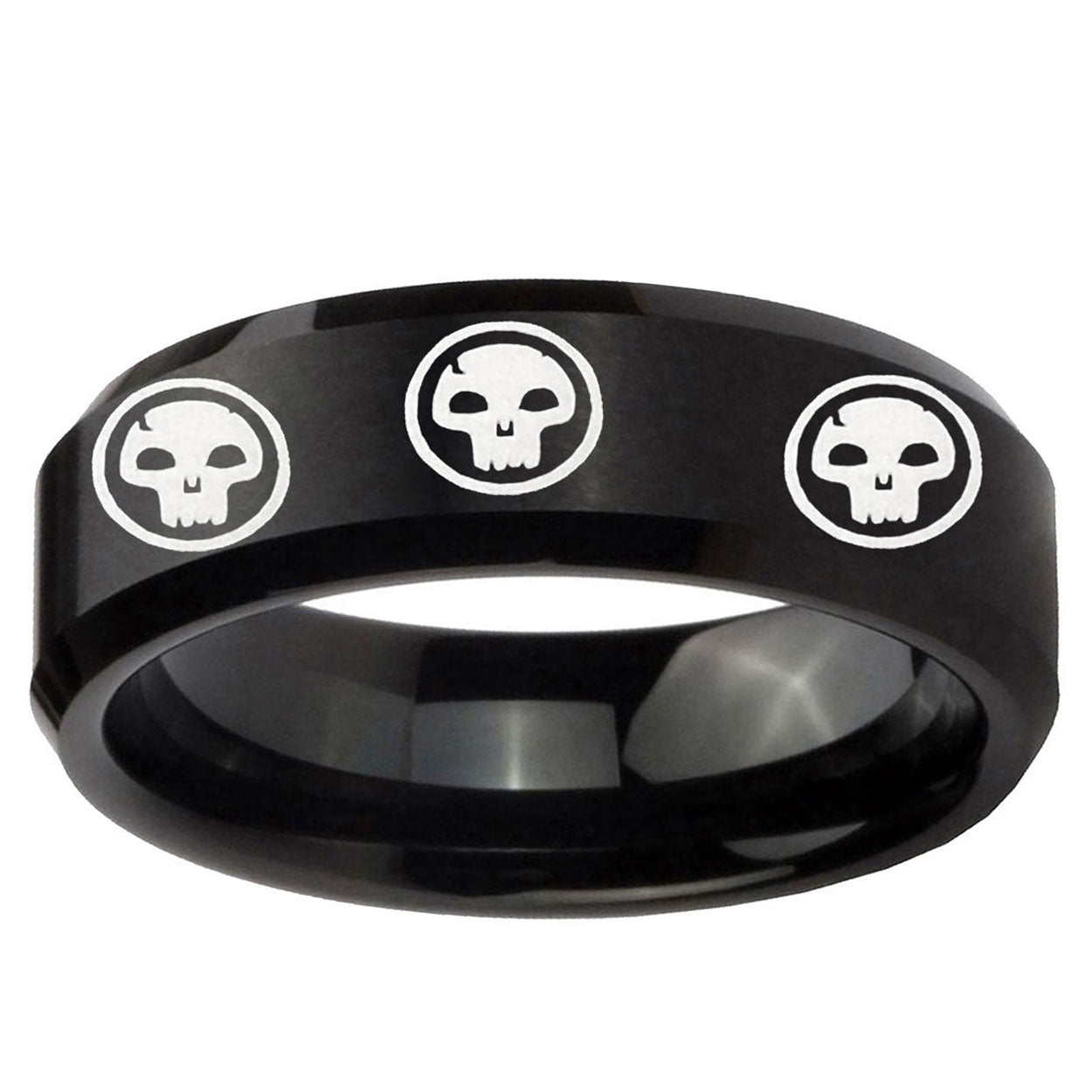 5MM Multiple Skull Beveled Brushed Black Tungsten Ring Men