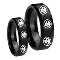 Multiple Skull Beveled Edges Brush Black Tungsten Wedding Band Set