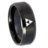 10mm-Zelda-Triforce-Beveled-Edges-Brush-Black-Tungsten-Custom-Ring-for-Men