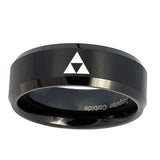 10mm-Zelda-Triforce-Beveled-Edges-Brush-Black-Tungsten-Custom-Ring-for-Men