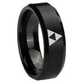 8MM Zelda Triforce Beveled Brushed Black Tungsten Wedding Rings