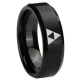 8mm Zelda Triforce Beveled Edges Brush Black Tungsten Carbide Custom Mens Ring
