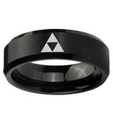 5, 8mm Zelda Triforce Beveled Edge Brush Black Tungsten Ring
