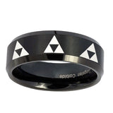 10mm-Multiple-Zelda-Triforce-Beveled-Edges-Brush-Black-Tungsten-Engagement-Ring