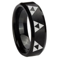 8MM Multiple Zelda Triforce Beveled Brushed Black Tungsten Ring
