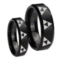 Multiple Zelda Triforce Beveled Brush Black Tungsten Mens Band Set
