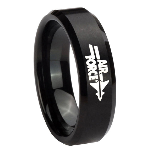 10mm-Black-Brush-Beveled-Edges-Air-Force-Tungsten-Carbide-Men's-Ring