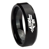 10mm-Black-Brush-Beveled-Edges-Air-Force-Tungsten-Carbide-Men's-Ring