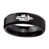 8mm-Brush-Black-Beveled-Edges-Air-Force-Tungsten-Laser-Engraved-Ring