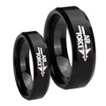 Black Brush Beveled Air Force Tungsten Couple Wedding Bands