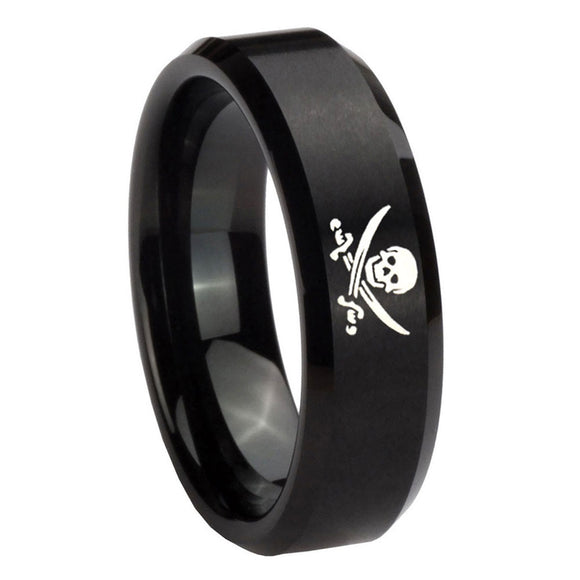 10mm-Skull-Pirate-Beveled-Edges-Brush-Black-Tungsten-Men's-Promise-Rings