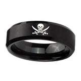10mm-Skull-Pirate-Beveled-Edges-Brush-Black-Tungsten-Men's-Promise-Rings