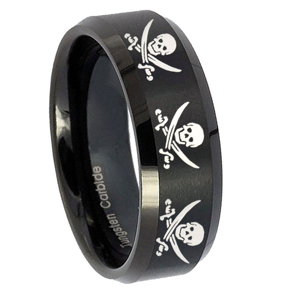 8mm-Multiple-Skull-Pirate-Beveled-Edges-Brush-Black-Tungsten-Engagement-Ring