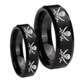 Multiple Skull Pirate Beveled Brush Black Tungsten Mens Set Rings