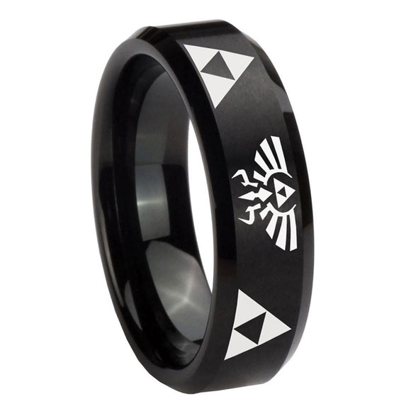 10mm-Legend-of-Zelda-Beveled-Edges-Brush-Black-Tungsten-Carbide-Rings-for-Men