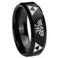 10mm Legend of Zelda Beveled Edges Brush Black Tungsten Carbide Rings for Men