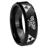 10mm Legend of Zelda Beveled Edges Brush Black Tungsten Carbide Rings for Men
