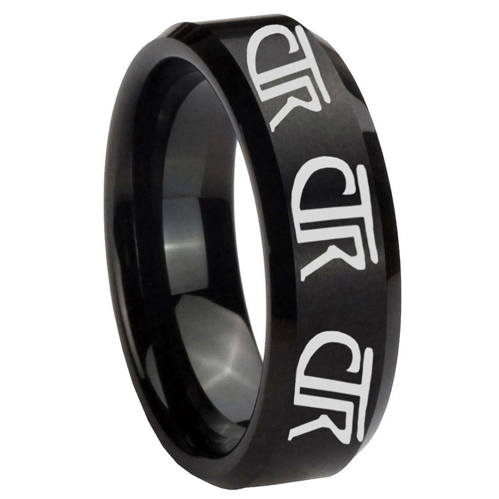 10mm Multiple CTR Beveled Edges Brush Black Tungsten Carbide Men's Band Ring